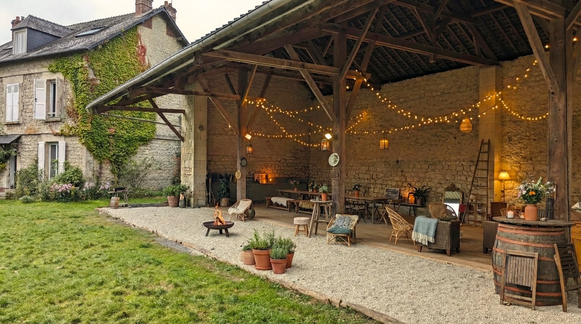 La grange de Verdonne et ses guirlandes lumineuses